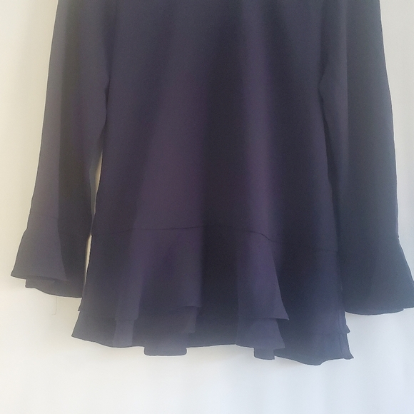 ANN TAYLOR NWT WOMEN'S Navy peplum L/Sl blouse with tiered hem - Picture 6 of 11